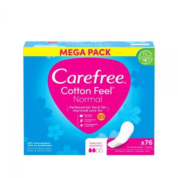 CAREFREE higieniniai įklotai COTTON, 76 vnt