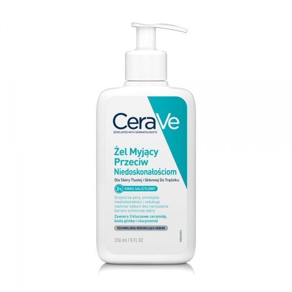 CERAVE gelinis veido prausiklis probleminei, riebiai ir į aknę linkusiai odai, 236 ml