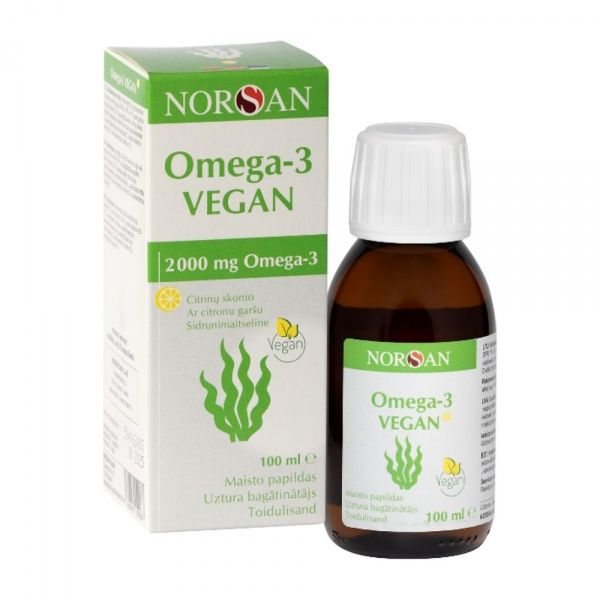 Citrinų skonio jūros dumblių aliejus NORSAN OMEGA-3 VEGAN, 100 ml