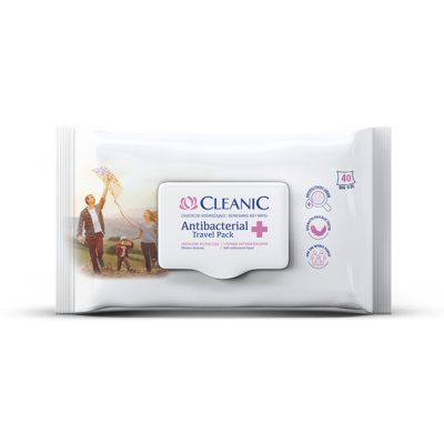 CLEANIC ANTIBACTERIAL TRAVEL PACK, drėgnos antibakterinės servetėlės, 40 vnt