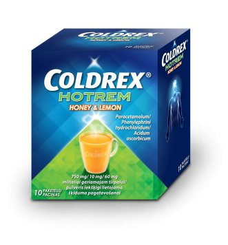 COLDREX HotRem HONEY&LEMON 750 mg/10 mg/60 mg milteliai geriamajam tirpalui N10, galiojimas 2026.12.31