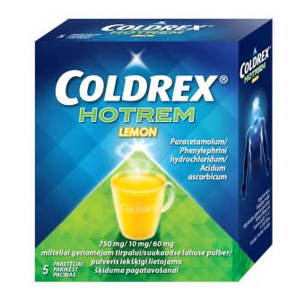 COLDREX HotRem LEMON 750mg+10mg+60mg, milteliai geriamajam tirpalui, N5