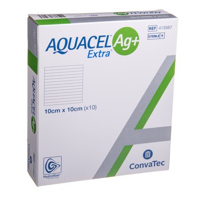 CONVATEC AQUACEL AG+ EXTRA, tvarstis, 10 vnt., 10 x 10 cm
