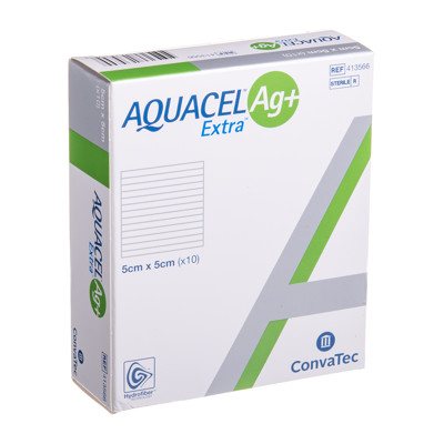 CONVATEC AQUACEL AG+ EXTRA, tvarstis, 10 vnt., 5 x 5 cm