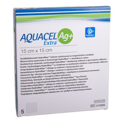 CONVATEC AQUACEL AG+ EXTRA, tvarstis, 5 vnt., 15 x 15 cm