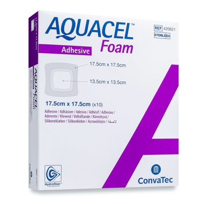 CONVATEC AQUACEL AG FOAM ADHESIVE, tvarstis, 10 vnt., 17.5 x 17.5 cm