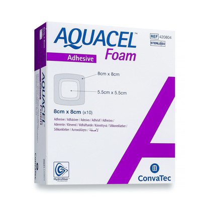 CONVATEC AQUACEL AG FOAM ADHESIVE, tvarstis, 10 vnt., 8 x 8 cm