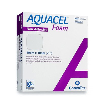 CONVATEC AQUACEL FOAM, lipnus tvarstis su silikonu, 10 vnt., 10 x 10 cm