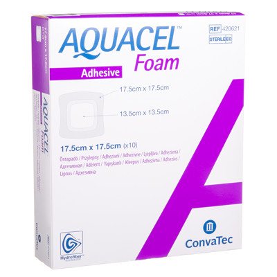 CONVATEC AQUACEL FOAM, lipnus tvarstis su silikonu, 10 vnt., 17.5 x 17.5 cm