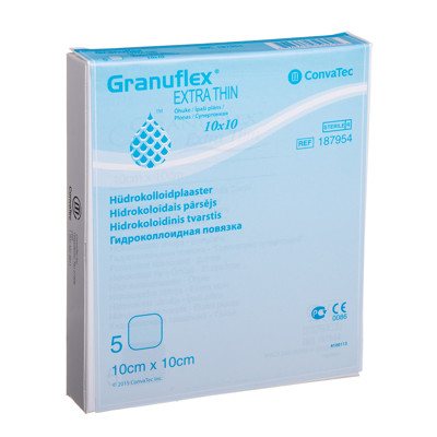 CONVATEC GRANUFLEX EXTRA THIN, hidrokoloidinis tvarstis, 5 vnt., 10 x 10 cm