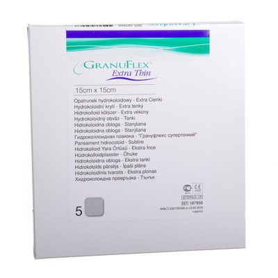 CONVATEC GRANUFLEX EXTRA THIN, hidrokoloidinis tvarstis, 5 vnt., 15 x 15 cm