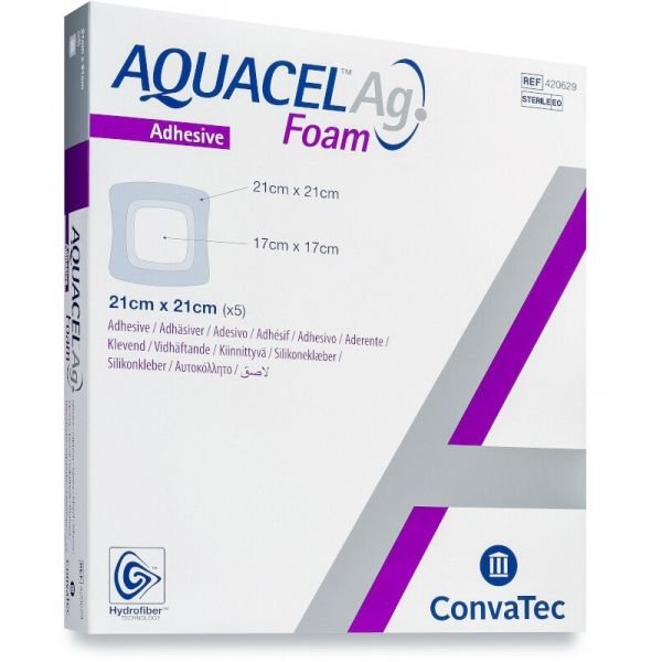 CONVATEC tvarstis su silikonu AQUACEL AG FOAM, x 21 cm, 5 vnt., 21 cm