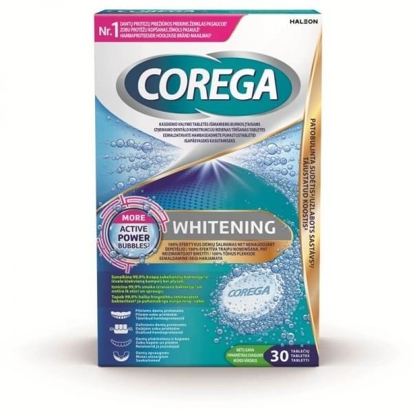 COREGA DENTAL WHITE dantų protezų valymo tabletės N30