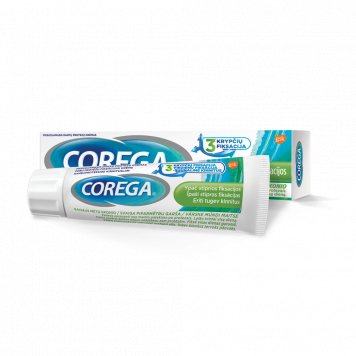 COREGA EXTRA STRONG ypač stiprios fiskacijos gaivaus mėtų skonio dantų protezų kremas, 40 g
