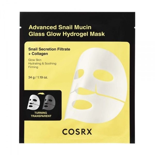 COSRX hidrogelinė veido kaukė ADVANCED SNAIL MUCIN GLASS GLOW HYDROGEL MASK, 34 g