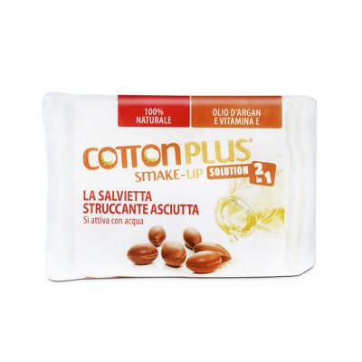 COTTON PLUS 2 IN 1 ARGAN MAXI, vatos lapeliai makiažui valyti su pieneliu, 40 vnt