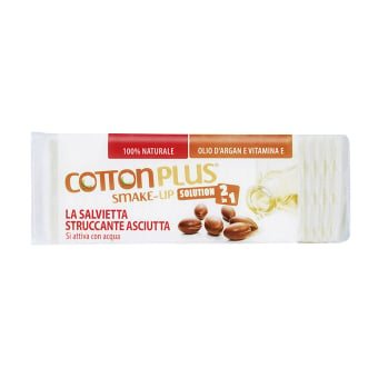 COTTON PLUS 2IN1 sausi vatos lapeliai jau su pieneliu makiažui valyti ARGAN, 60 vnt
