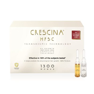 CRESCINA TRANSDERMIC HFSC 1300, plaukų ataugimui ir slinkimą stabdantis kompleksas moterims, 20+20 ampulių, 2 mėn. kursas, 3.5 ml