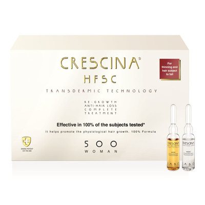 CRESCINA TRANSDERMIC HFSC 500, kompleksas moterims plaukų ataugimui ir slinkimą stabdantis, 20 + 20 ampulių, 3.5 ml