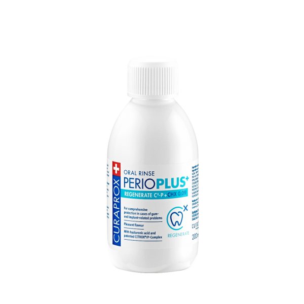 CURAPROX antibakterinis skalavimo skystis su 0.09% chlorheksidino ir hialurono rūgštimi Perio Plus+ Regenerate, 200 ml