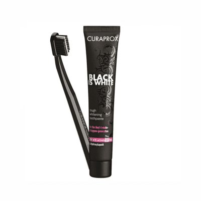 CURAPROX balinamoji dantų pasta BLACK IS WHITE + dantų šepetėlis, 90 ml