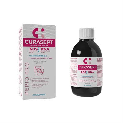 CURASEPT ADS PERIO, skalavimo skystis su 0,12 % chlorheksidino + hialurono rūgštis + PVP-VA polimerai, 200 ml