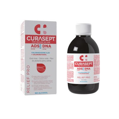 CURASEPT ADS PRO RELIEF DNA, skalavimo skystis su 0,2 % chx+ chlorbutanolis, 200 ml
