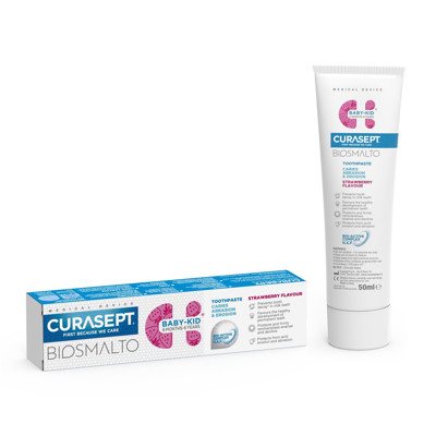 CURASEPT BIOSMALTO BABY - KID, 6 mėnesių - 6 metų, braškių skonio dantų pasta, 50 ml
