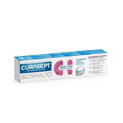 CURASEPT Biosmalto BABY-KID be fluoro pasta 6mėn-. vaikams, braškių skonio, 50 ml, 6 m