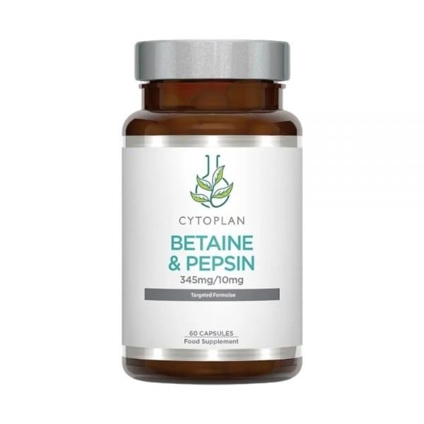 CYTOPLAN maisto papildas BETAINE & PEPSIN 345 mg/10 mg, 60 kaps.
