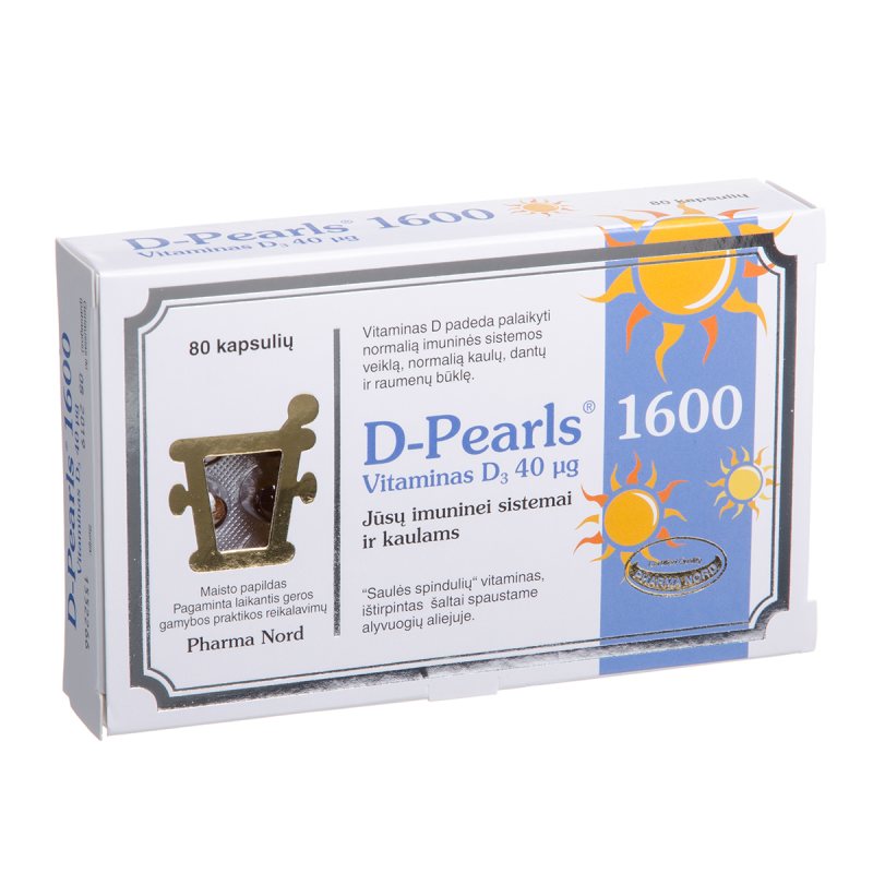 D-PEARLS 1600 NATŪRALUS VITAMINAS D 40 MCG KAPSULĖS, N80