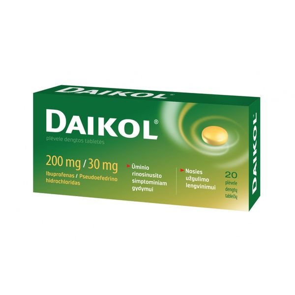 DAIKOL 200 mg/30 mg plėvele dengtos tabletės N20