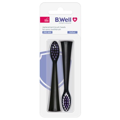 Dantų šepetėlio B.Well PRO-850 valymo galvutės, Juoda, 2 vnt