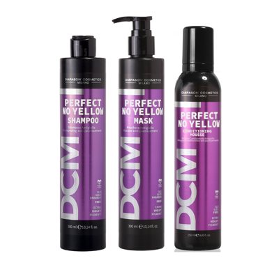 DCM no yellow - geltonus atspalvius naikinantis rinkinys - šampūnas, kaukė 300ml, putos 250ml, 300 ml