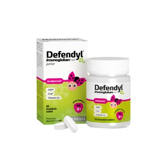 DEFENDYL-IMUNOGLUKAN P4H D3 JUNIOR, aviečių skonio, nuo ., 30 kramtomųjų tablečių, 3 m