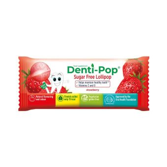 DENTI-POP braškių skonio ledinukas be cukraus su vitaminu C ir D, N1