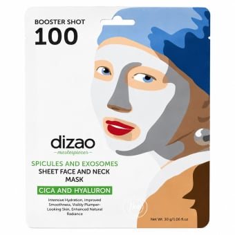DIZAO Masterpieces Cica ir Hialuronas lakštinė kaukė veidui ir kaklui Spicules and Exosomes Booster Shot 100, 1 vnt