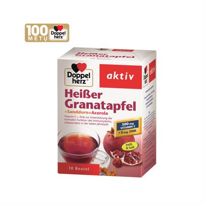 DOPPELHERZ AKTIV HEIBER GRANATAPFEL (HOT POMEGRANATE), granulės paketėliuose, 10 vnt