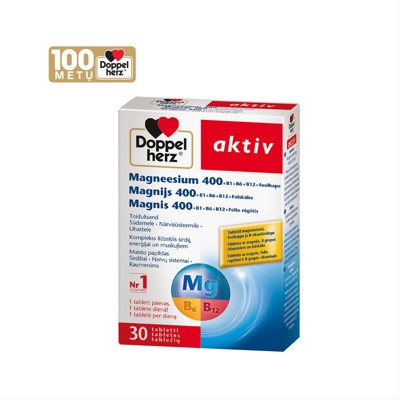 DOPPELHERZ AKTIV MAGNIS 400 + B1, B6, B12 + folio rūgštis, 30 tablečių
