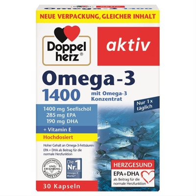DOPPELHERZ AKTIV OMEGA-3, lašišų taukai, 30 kapsulių