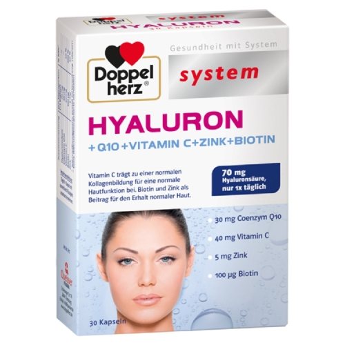 DOPPELHERZ HYALURON + Q10 + VITAMIN C + ZINK + BIOTIN, 30 kapsulių
