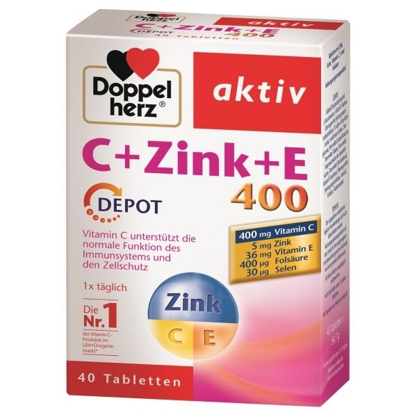 DOPPELHERZ maisto papildas AKTIV C + ZINC + SELEN + E DEPOT, 40 tab.
