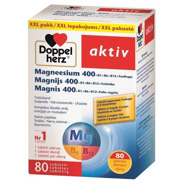 DOPPELHERZ maisto papildas AKTIV MAGNIS 400, B1, B6 ,B12, FOLIO RŪGŠTIS, 80 tab.