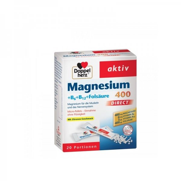 DOPPELHERZ maisto papildas granulėmis MAGNESIUM 400 DIRECT, 20 pak.