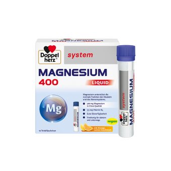 DOPPELHERZ SYSTEM MAGNESIUM 400 LIQUID, apelsinų ir citrinų skonio, 10 ampulių