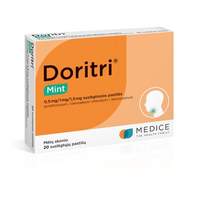 Doritri Mint, 0,5mg/1mg/1,5 mg suslėgtosios pastilės N20