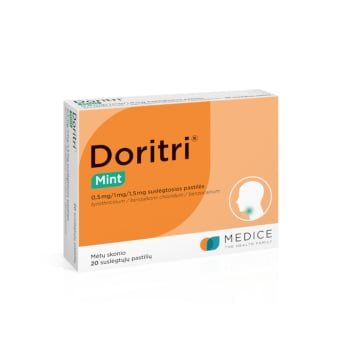 DORITRI MINT, 1 mg/1,5 mg/0,5 mg, suslėgtosios pastilės, suslėgtosios pastilės, N20