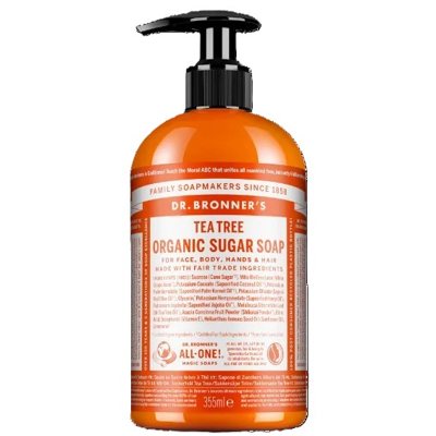 DR. BRONNER'S TEA TREE, ekologiškas cukraus muilas su arbatmedžio eteriniu aliejumi, 355 ml