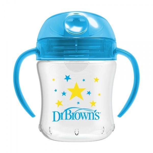 DR. BROWN'S gertuvė minkštu snapeliu, su rankenėlėm, mėlynos spalvos, 180 ml