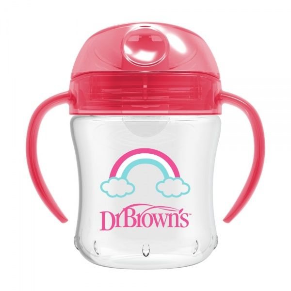 DR. BROWN'S gertuvė minkštu snapeliu, su rankenėlėm, rožinės spalvos, 180 ml